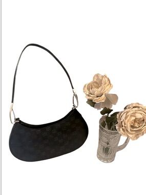 DKNY Black Sleek Classy Luxury Nylon Signature Formal Shoulder Bag Purse